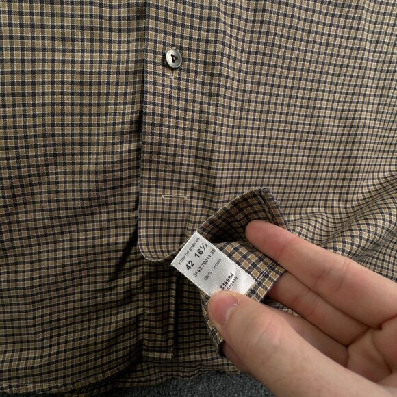 Eton Long Sleeve Button Up Shirt Men All Cotton Designer 16.5 Beige Blue Check - Picture 11 of 16